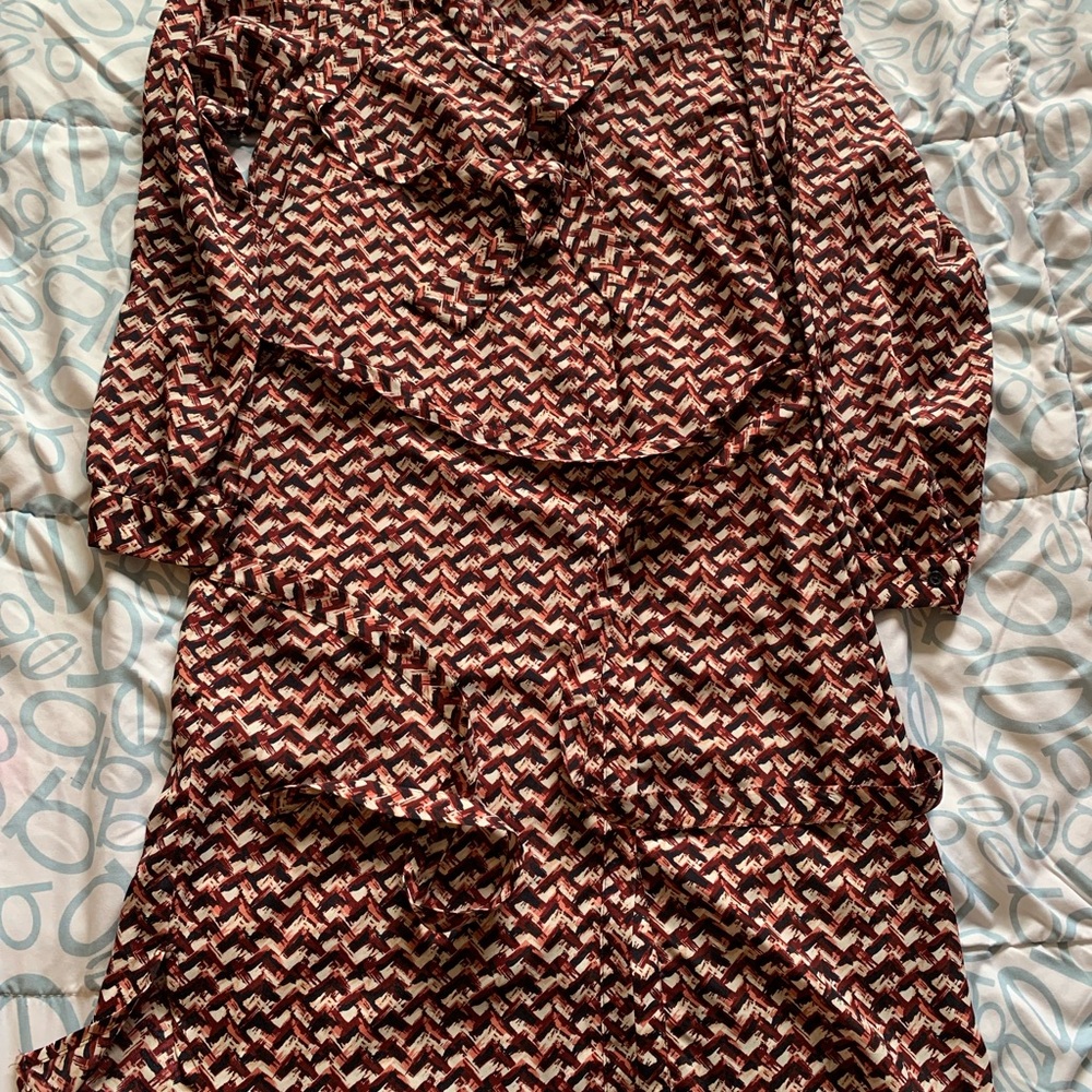 Ann Taylor Red and White Geometric Dress